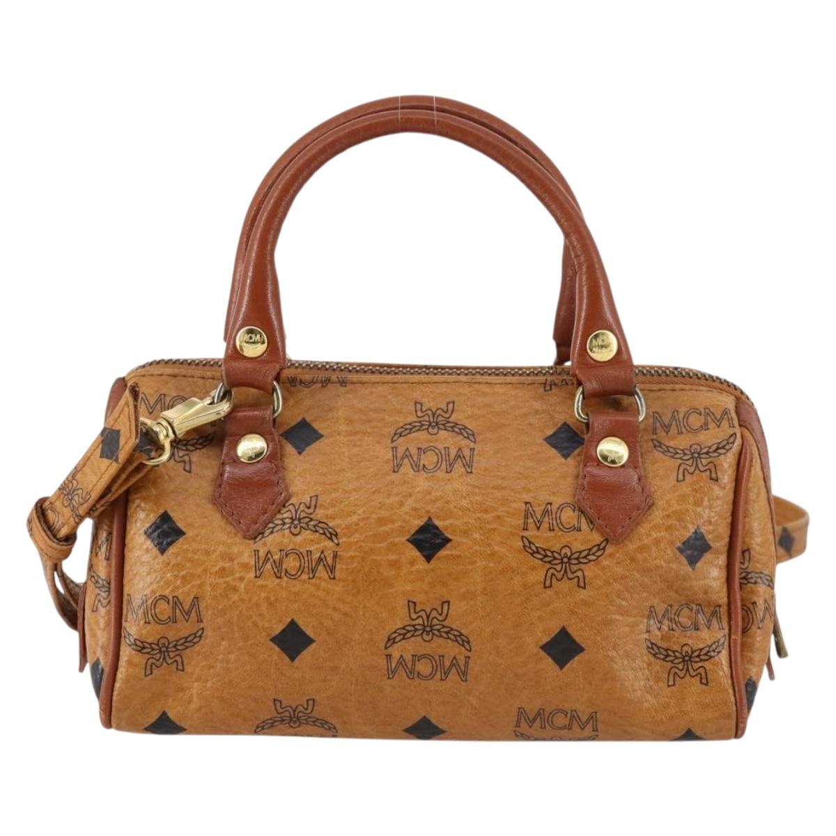 MCM Vicetos Logogram Hand Bag PVC 2way Brown Gold Auth 145962