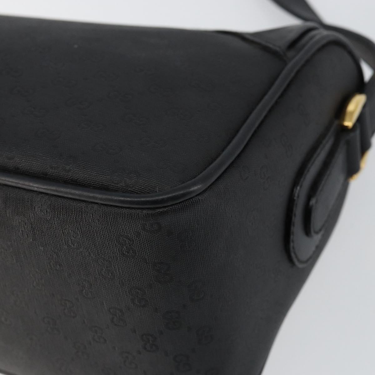 GUCCI Micro GG Supreme Shoulder Bag PVC Black Gold Auth 145968