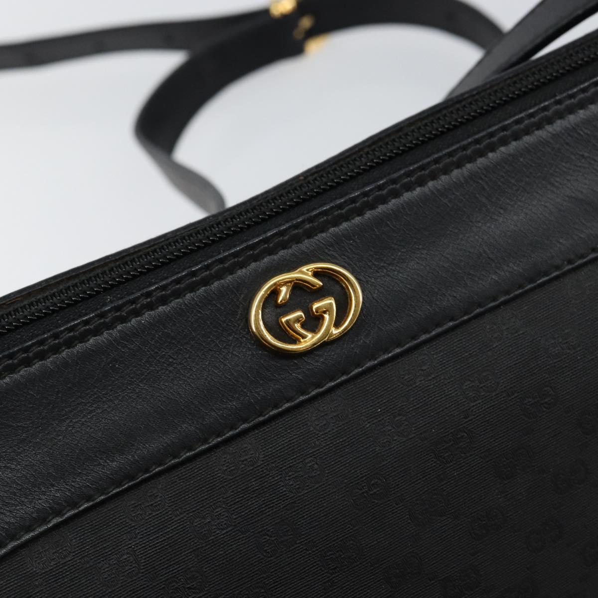 GUCCI Micro GG Supreme Shoulder Bag PVC Black Gold Auth 145968