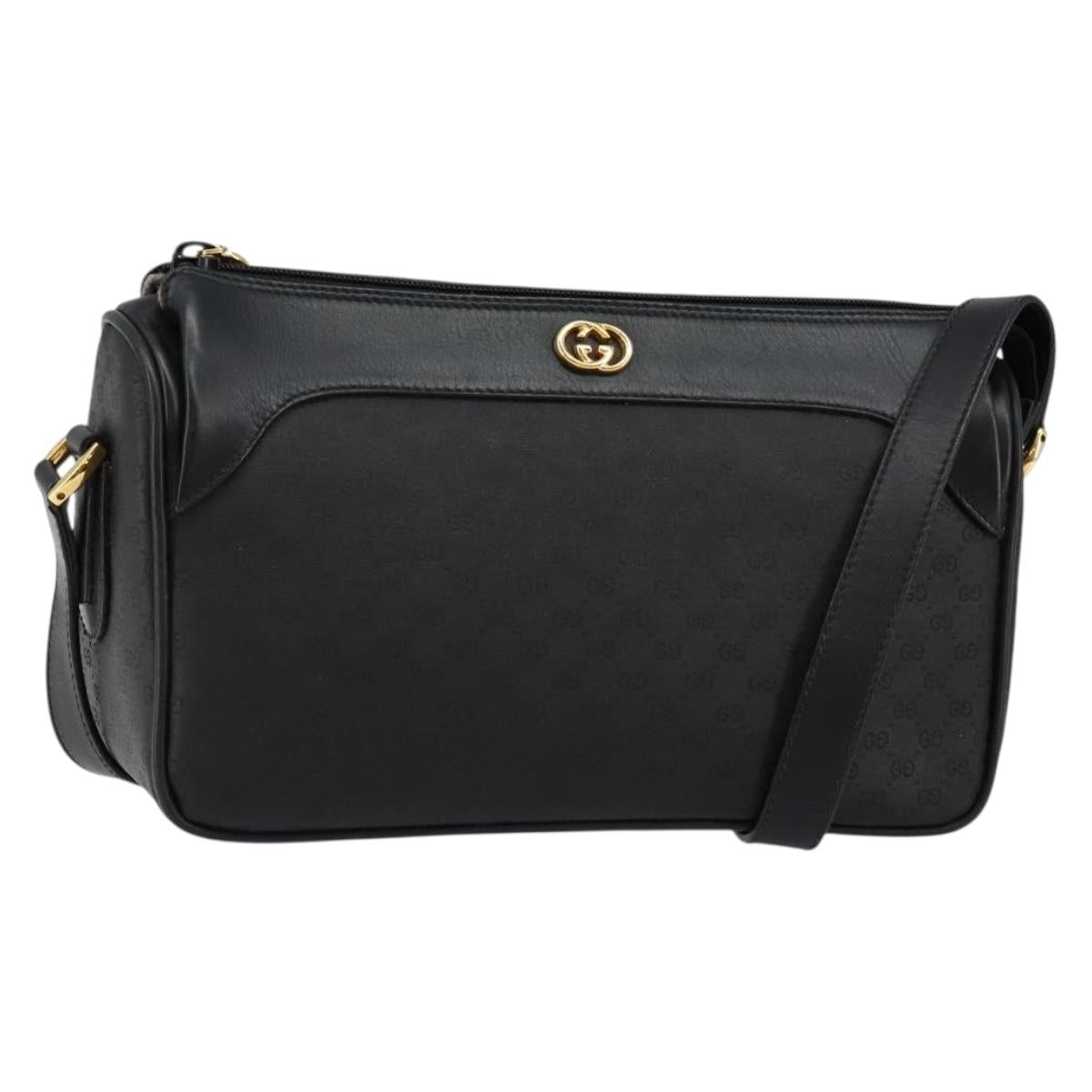GUCCI Micro GG Supreme Shoulder Bag PVC Black Gold Auth 145968