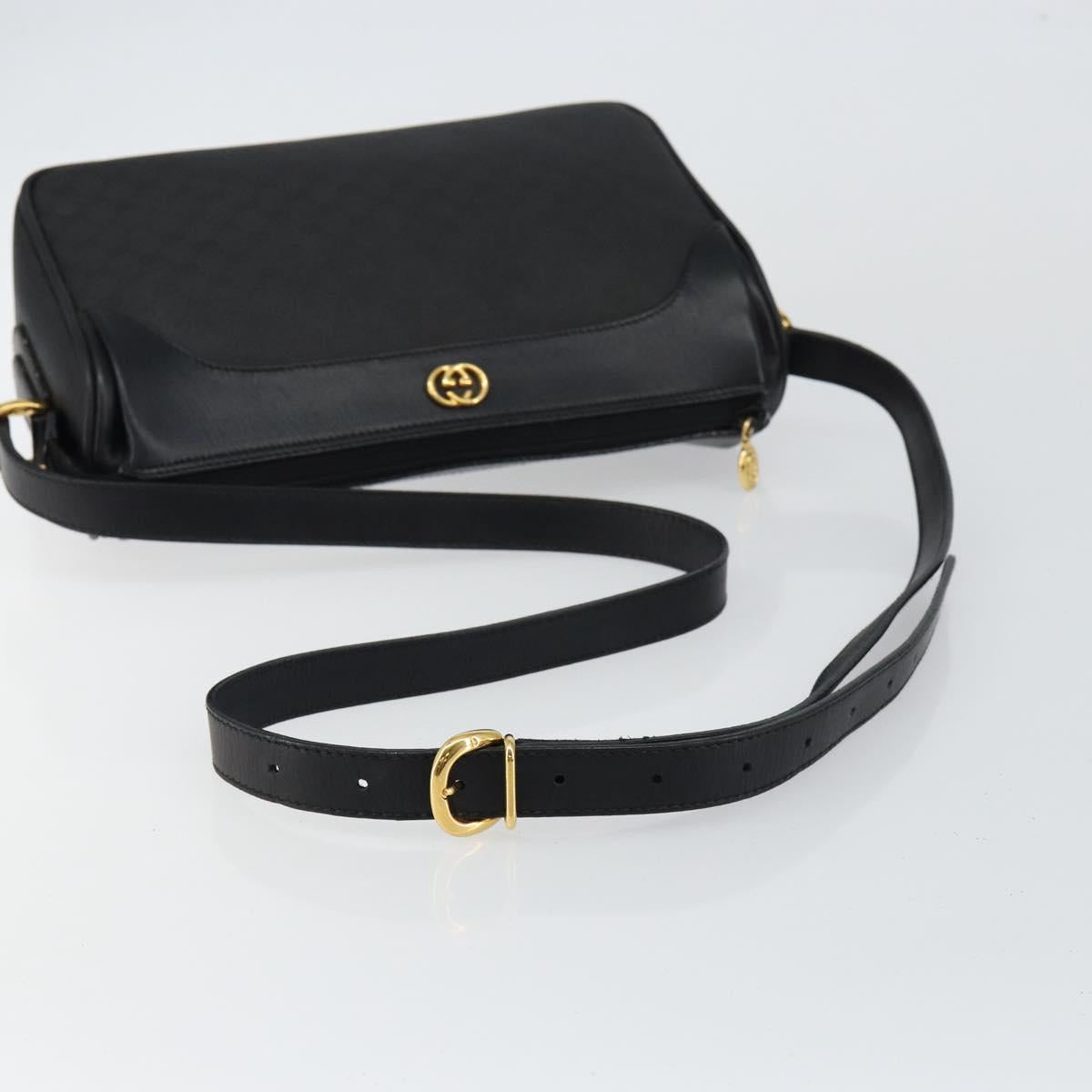 GUCCI Micro GG Supreme Shoulder Bag PVC Black Gold Auth 145968