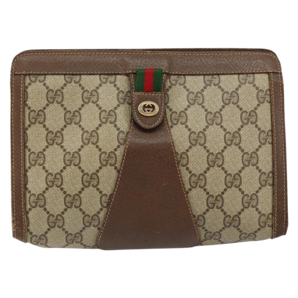 GUCCI GG Supreme Web Sherry Line Clutch Bag PVC Beige Gold 89 01 032 Auth 145971