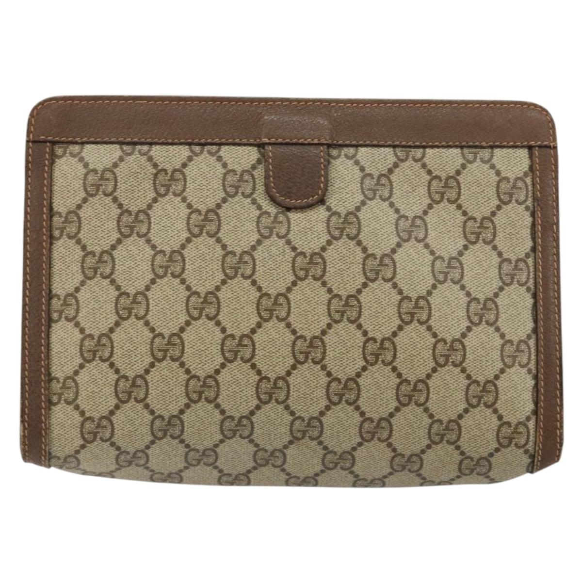 GUCCI GG Supreme Web Sherry Line Clutch Bag PVC Beige Gold 89 01 032 Auth 145971