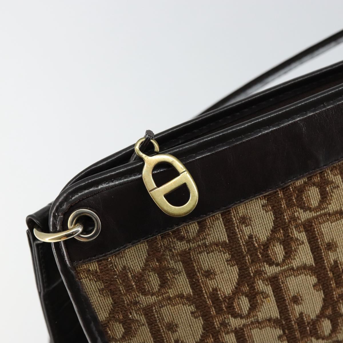 Christian Dior Trotter Canvas Shoulder Bag Beige Gold Auth 145973