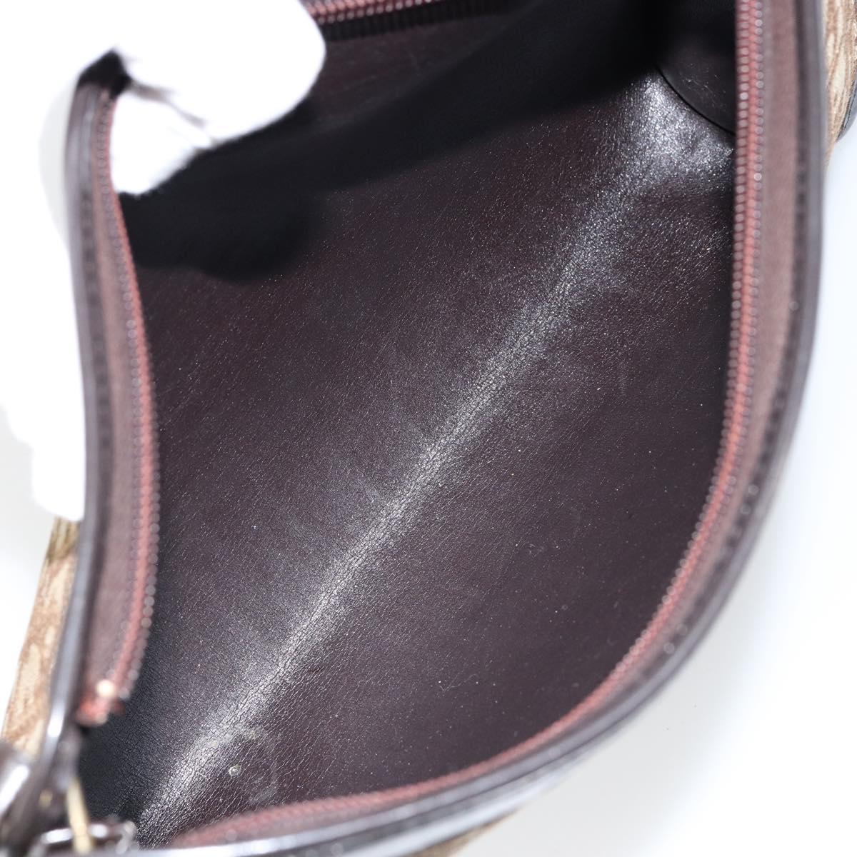 Christian Dior Trotter Canvas Shoulder Bag Beige Gold Auth 145973