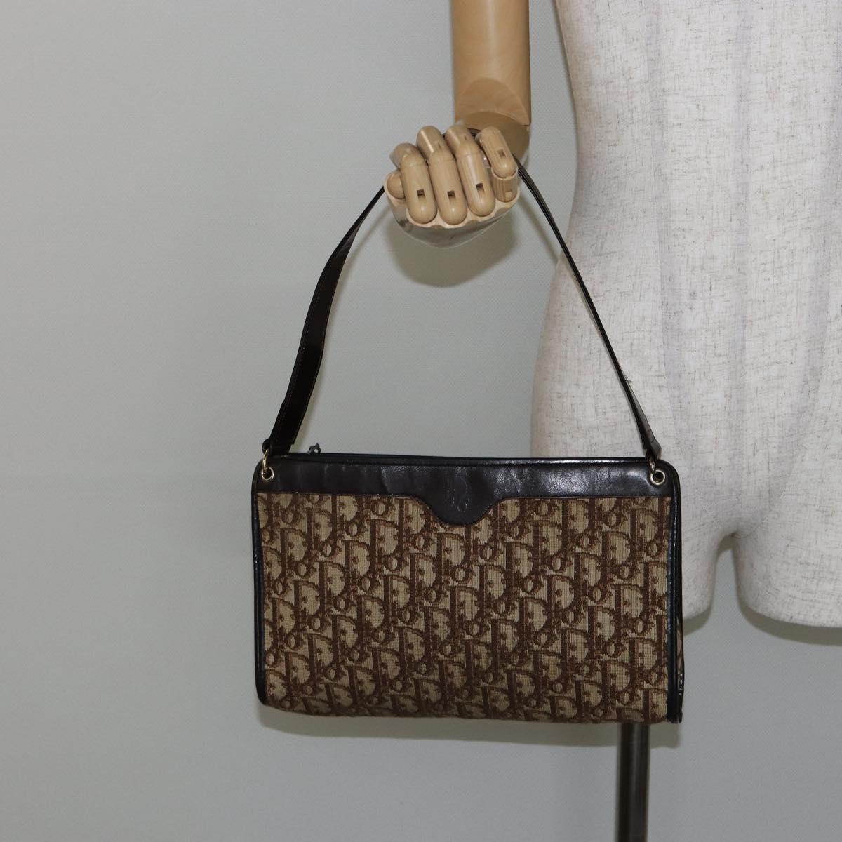 Christian Dior Trotter Canvas Shoulder Bag Beige Gold Auth 145973