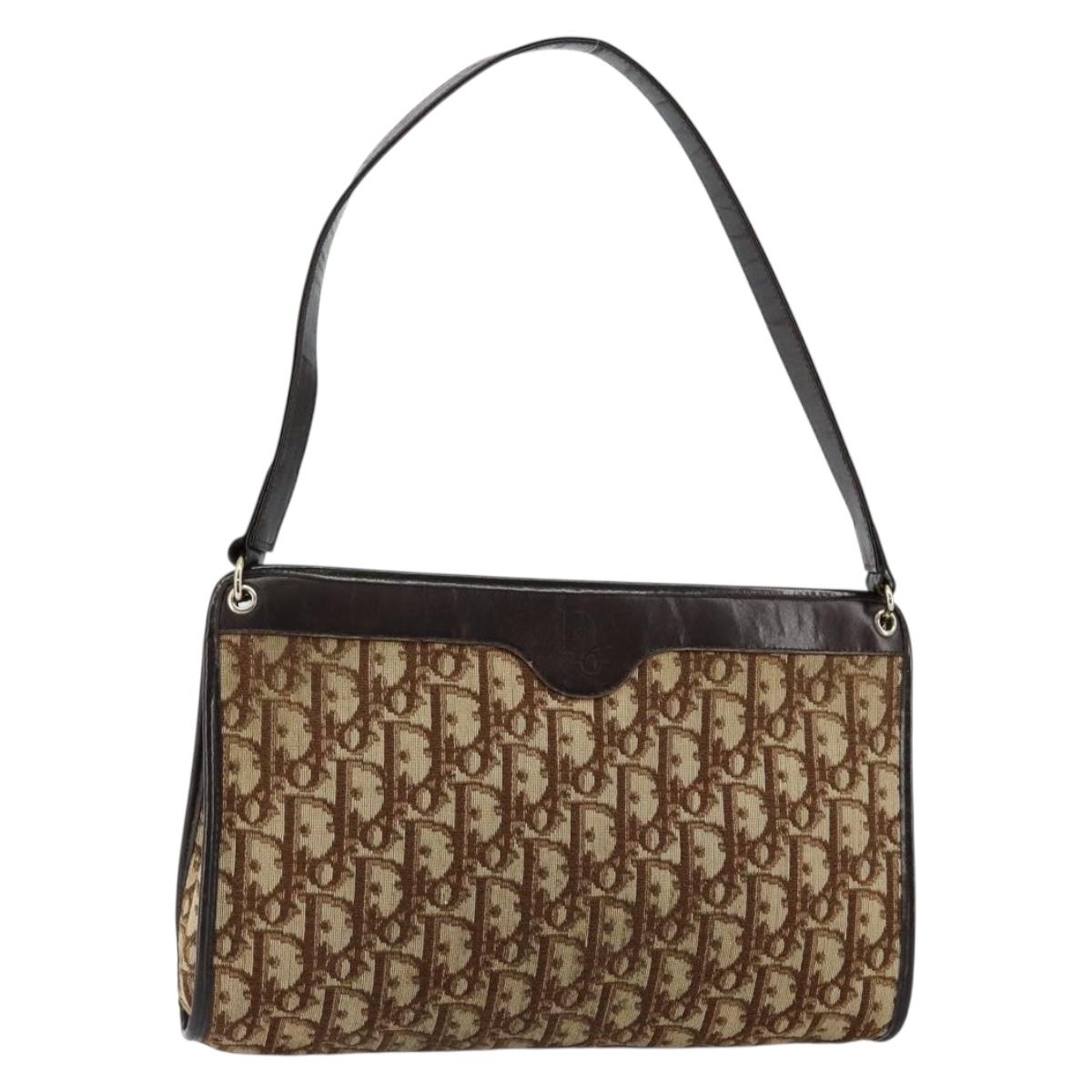 Christian Dior Trotter Canvas Shoulder Bag Beige Gold Auth 145973