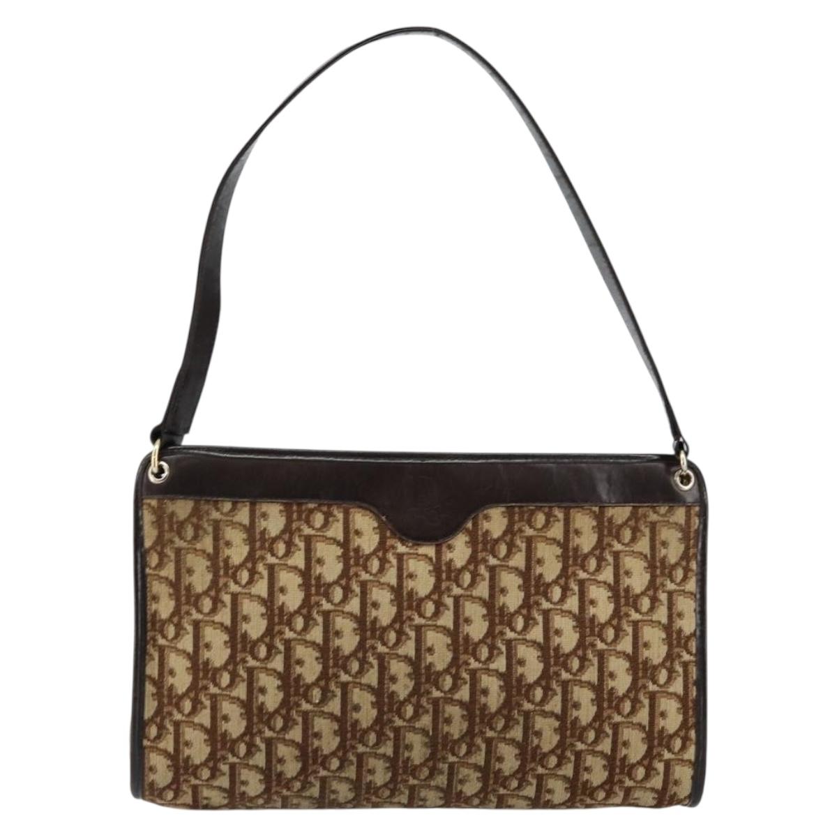 Christian Dior Trotter Canvas Shoulder Bag Beige Gold Auth 145973