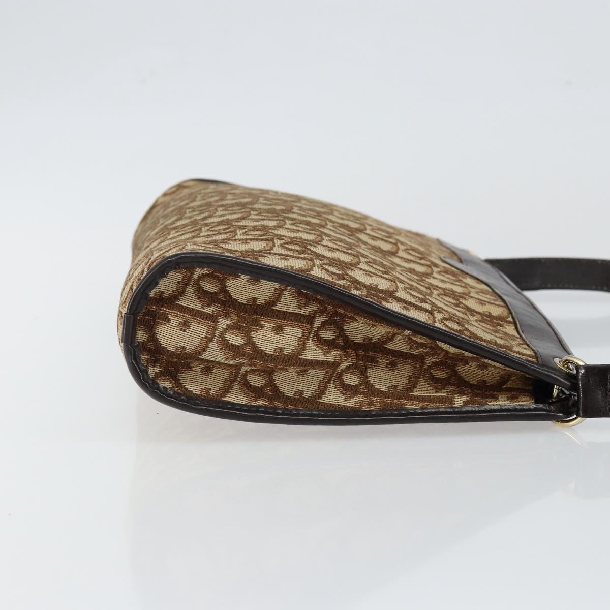 Christian Dior Trotter Canvas Shoulder Bag Beige Gold Auth 145973