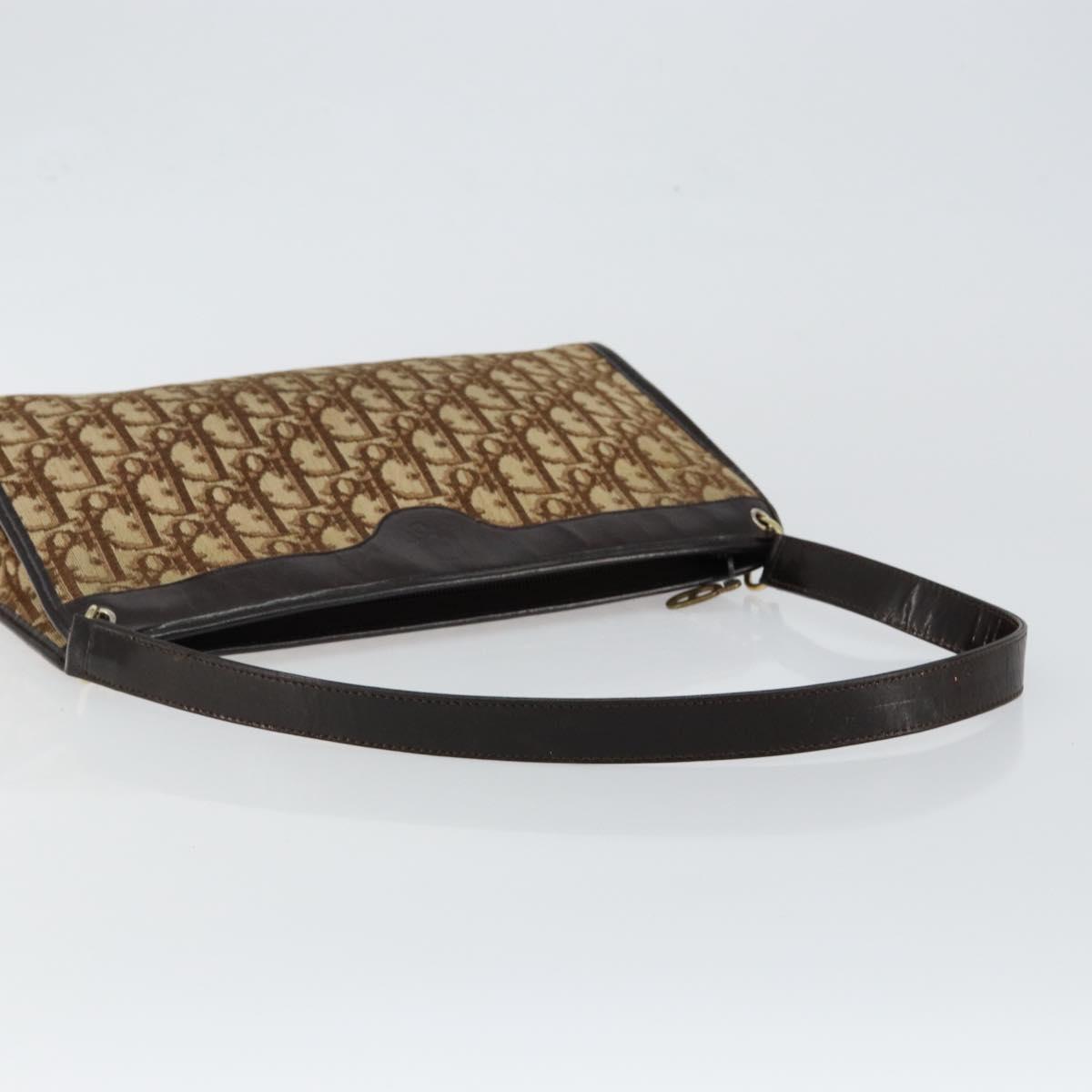 Christian Dior Trotter Canvas Shoulder Bag Beige Gold Auth 145973