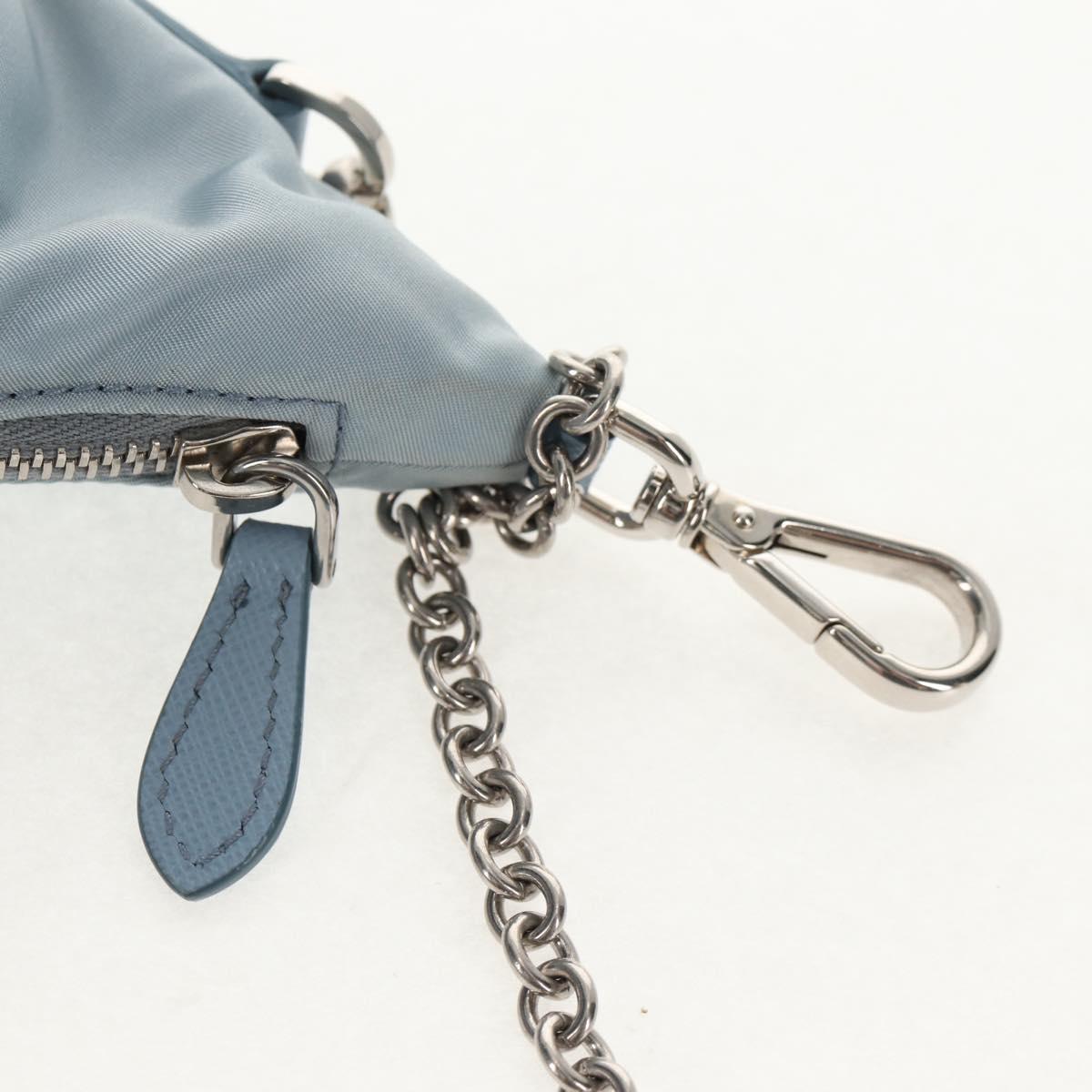 PRADA Chain Shoulder Bag Nylon Light Blue Silver Auth 145974M