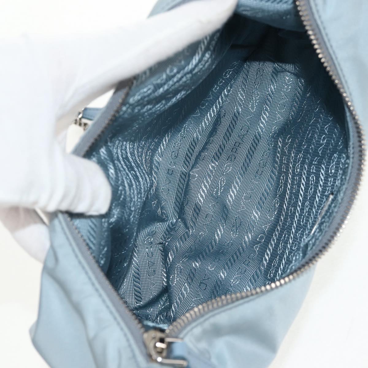 PRADA Chain Shoulder Bag Nylon Light Blue Silver Auth 145974M