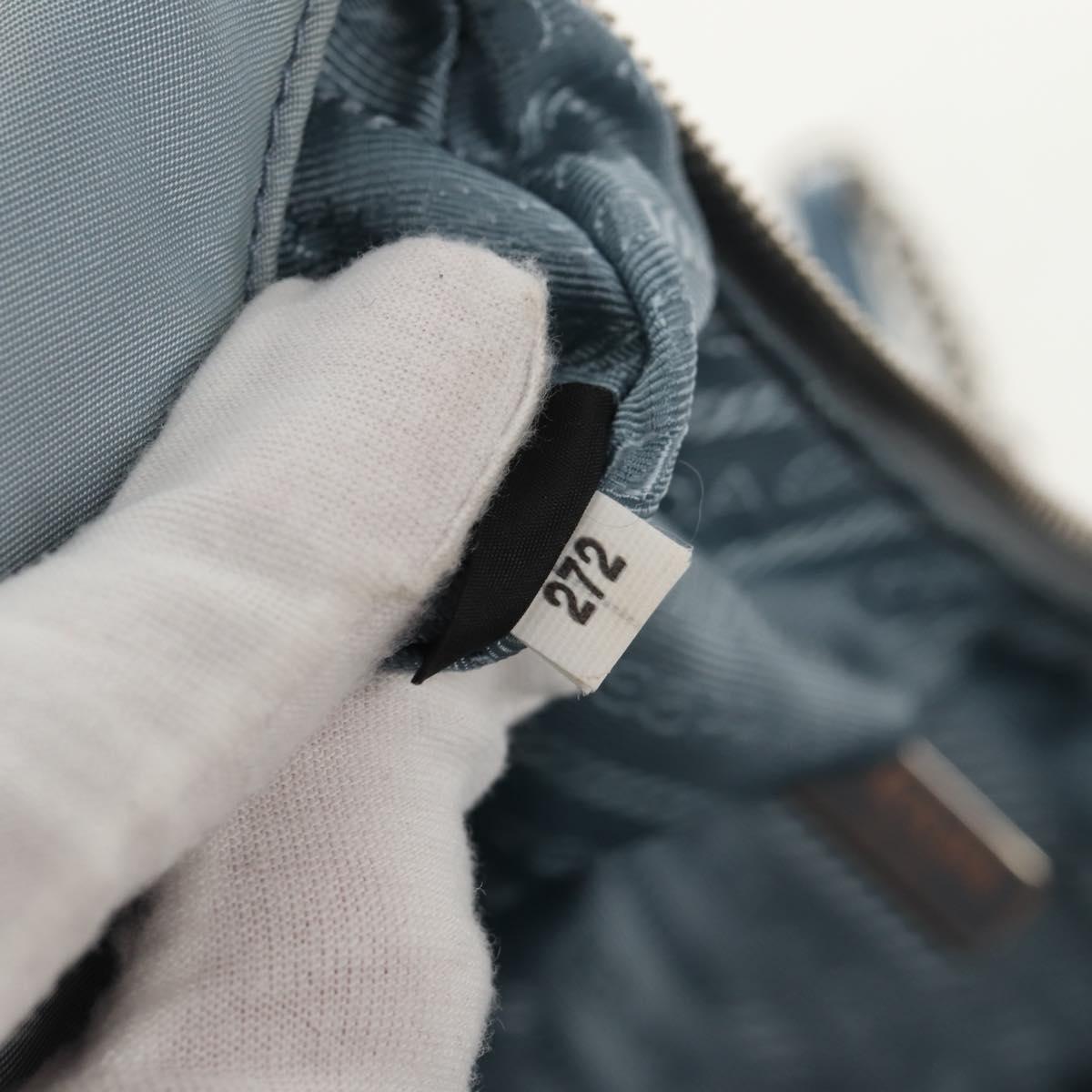 PRADA Chain Shoulder Bag Nylon Light Blue Silver Auth 145974M