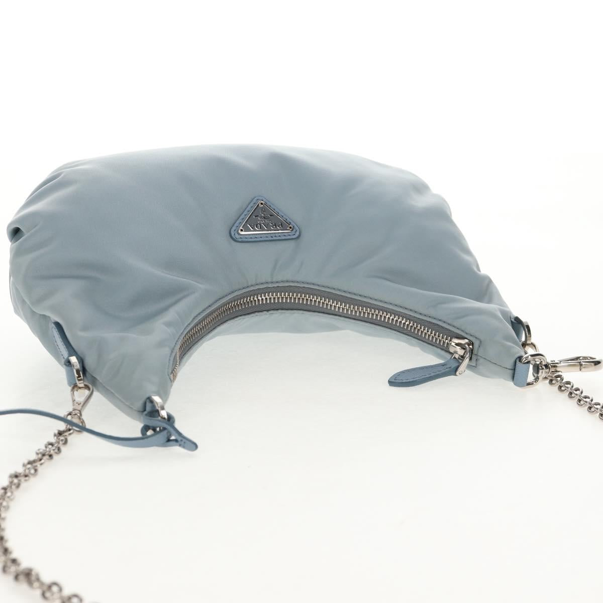 PRADA Chain Shoulder Bag Nylon Light Blue Silver Auth 145974M