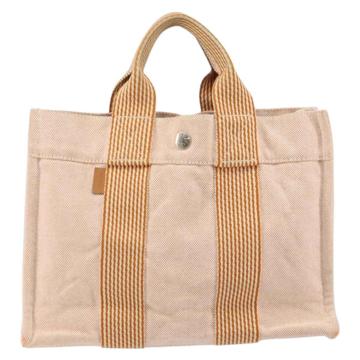 HERMES Fourre Tout PM Hand Bag Canvas Orange Auth 145975