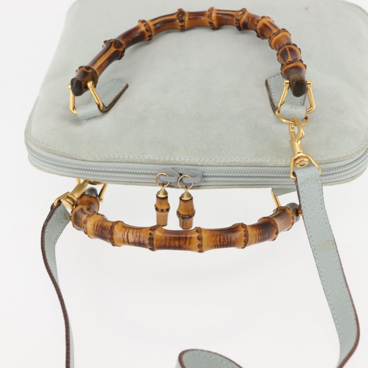 GUCCI Bamboo Hand Bag Suede 2way Light Blue Gold 000 1046 0290 Auth 145985