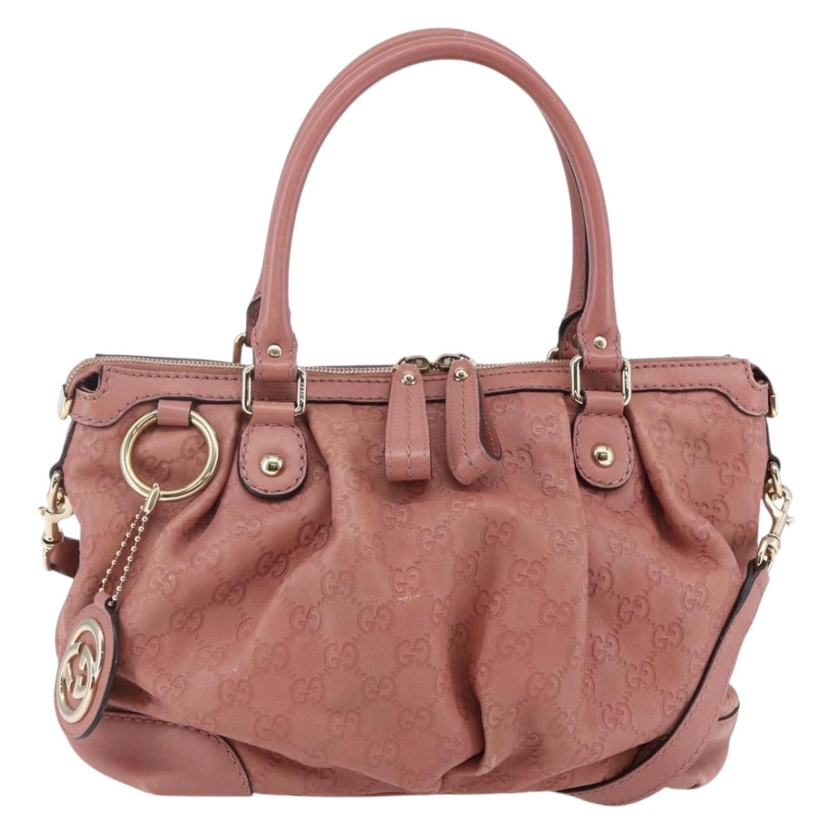GUCCI GG Canvas Guccissima Hand Bag Leather 2way Pink Gold 247902 Auth 145986