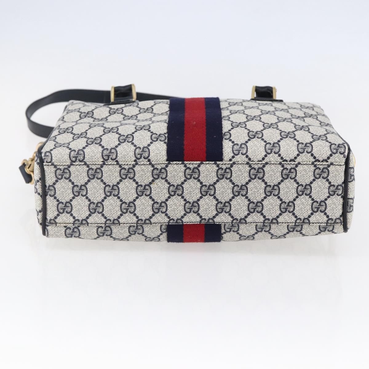 GUCCI GG Supreme Sherry Line Shoulder Bag PVC 2way Navy Gold 010 378 Auth 145988