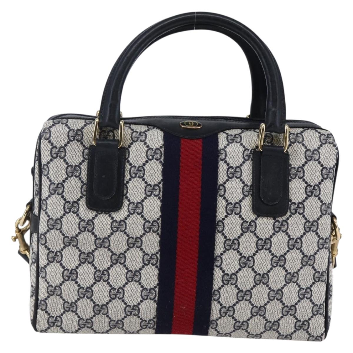 GUCCI GG Supreme Sherry Line Shoulder Bag PVC 2way Navy Gold 010 378 Auth 145988