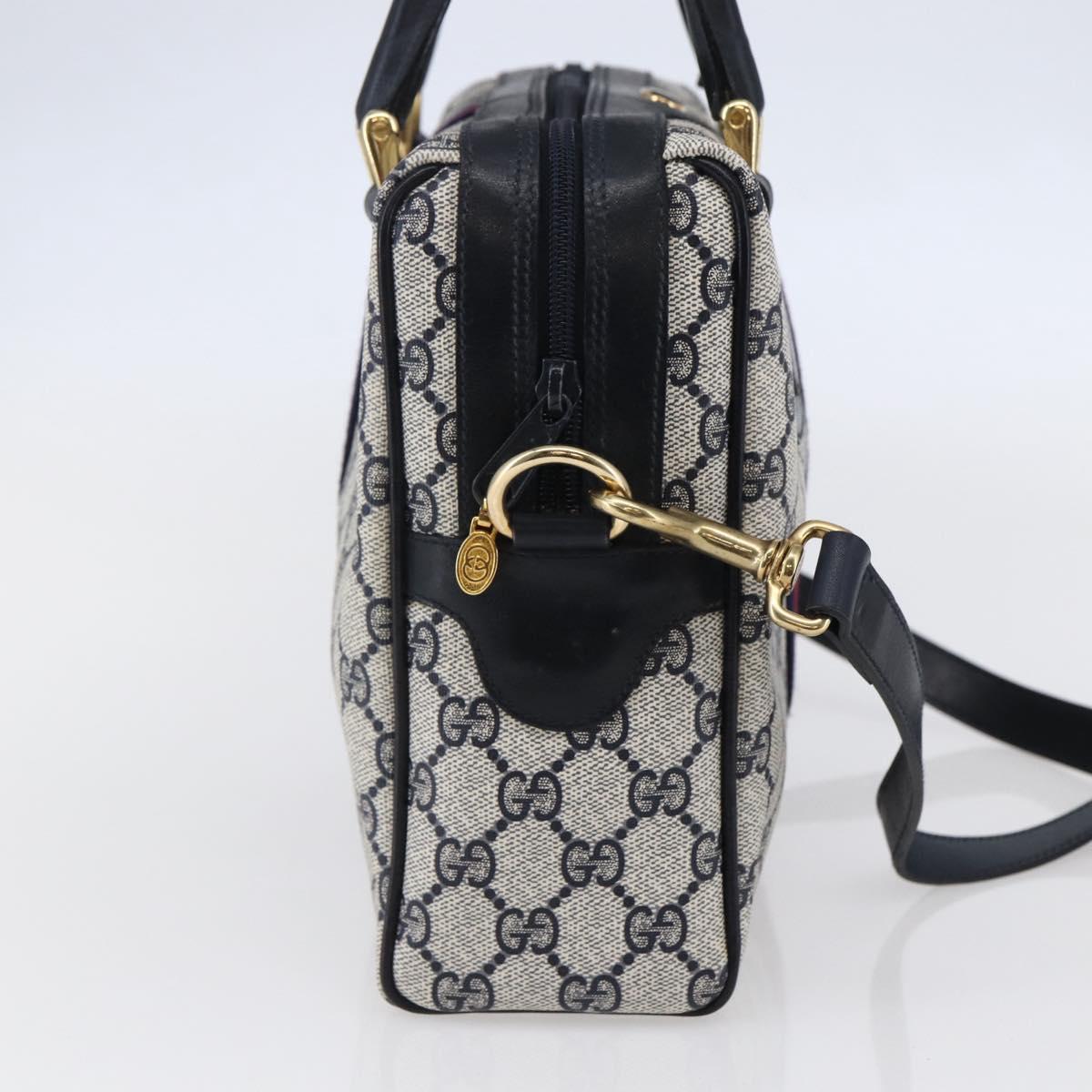 GUCCI GG Supreme Sherry Line Shoulder Bag PVC 2way Navy Gold 010 378 Auth 145988