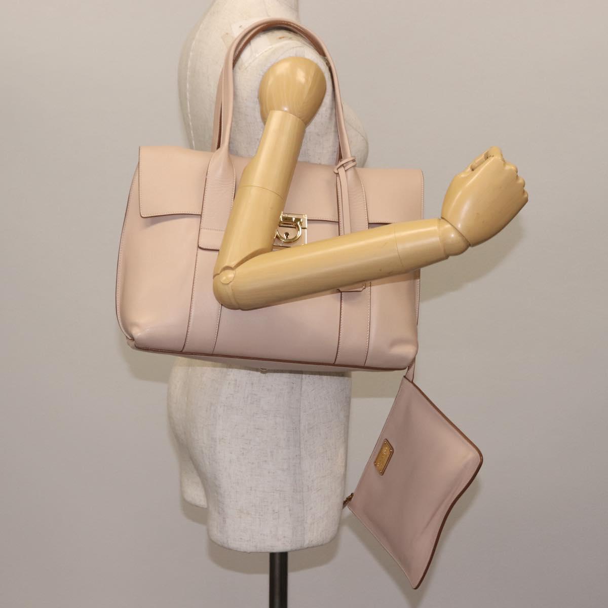 Salvatore Ferragamo Gancini Shoulder Bag Leather Pink Gold Auth 145992