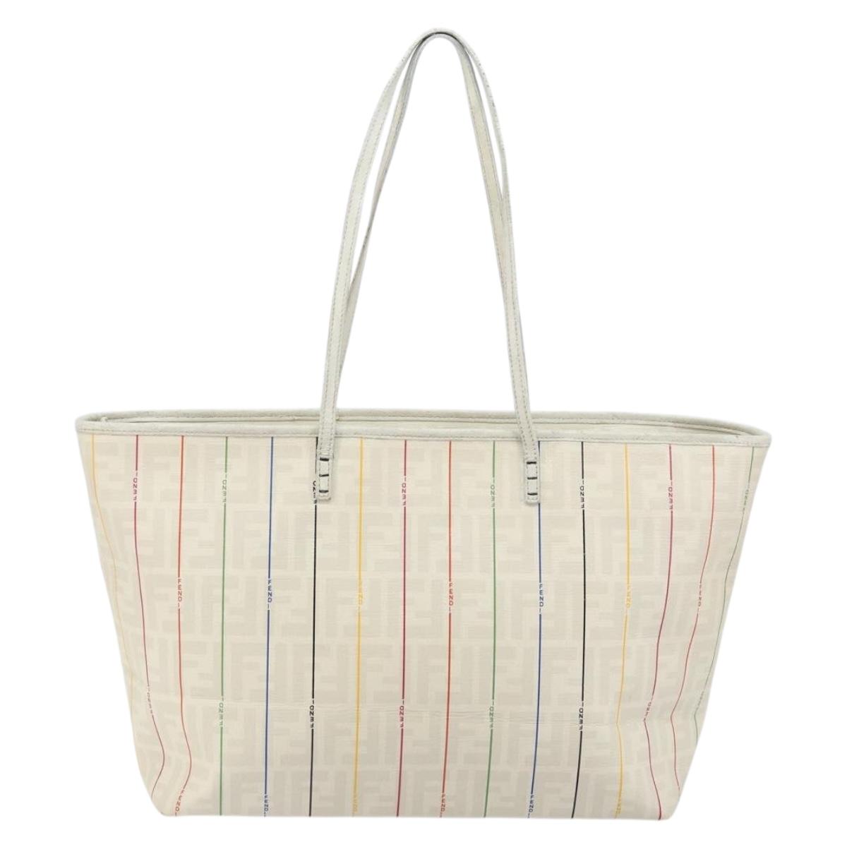 FENDI Zucca Canvas Tote Bag PVC Ivory Gold Auth 145993