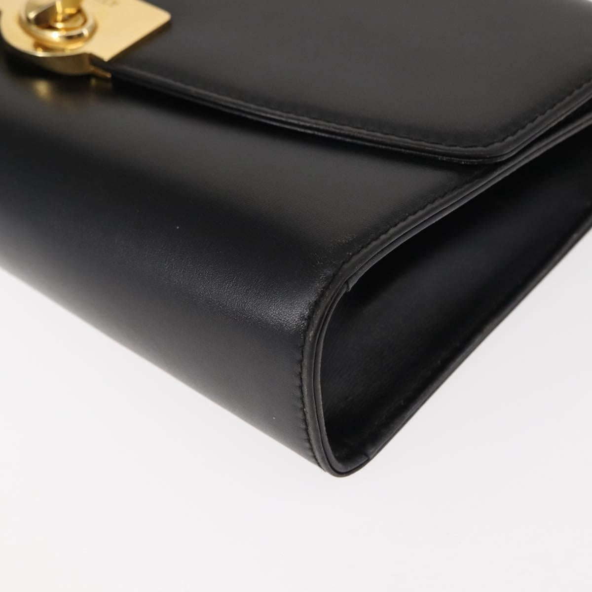 BALLY Chain Shoulder Bag Leather Black Gold Auth 145994