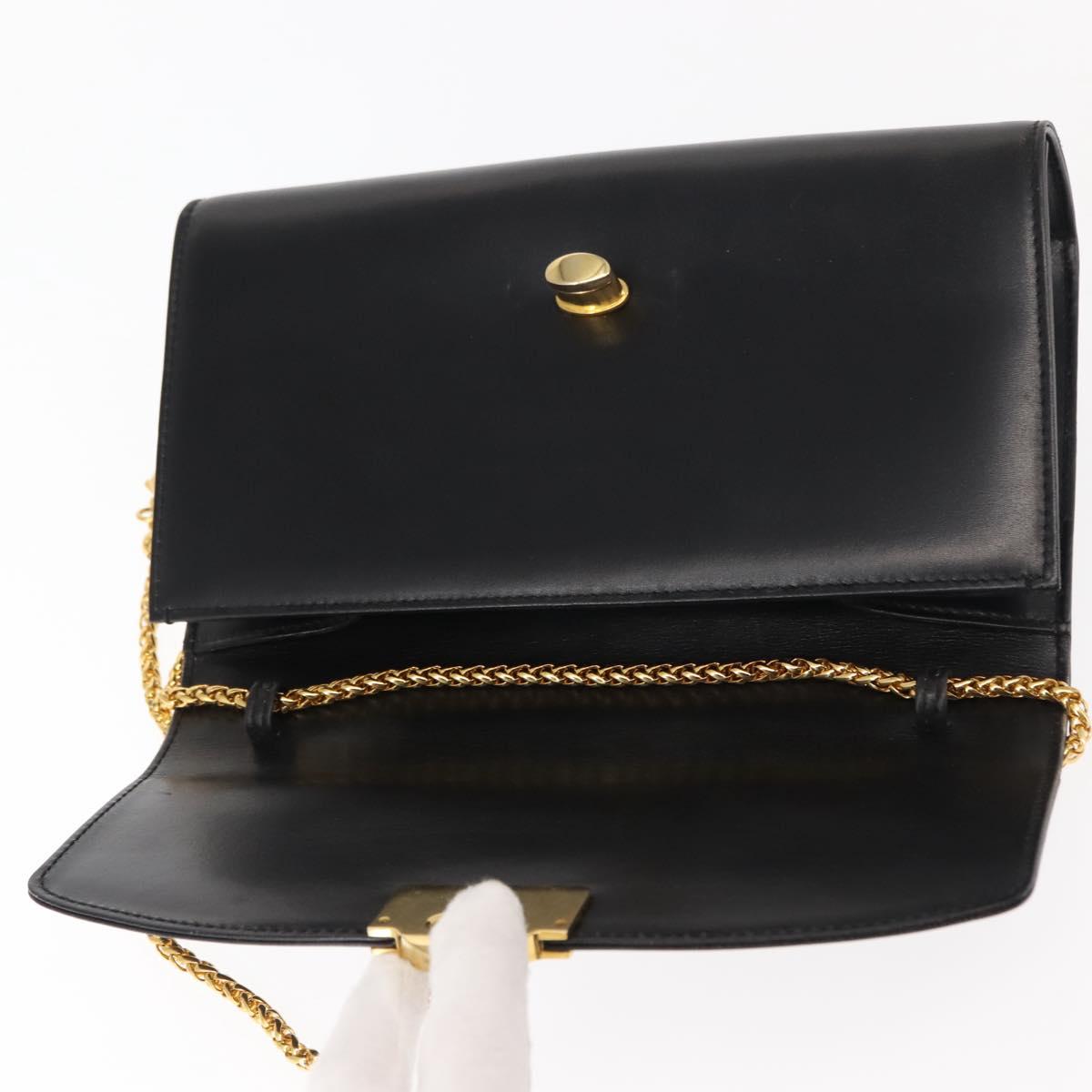 BALLY Chain Shoulder Bag Leather Black Gold Auth 145994