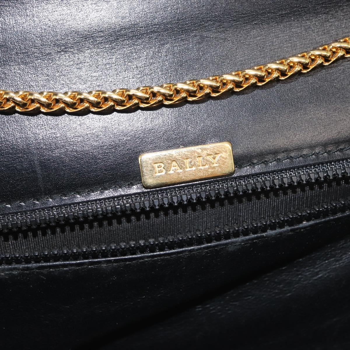 BALLY Chain Shoulder Bag Leather Black Gold Auth 145994