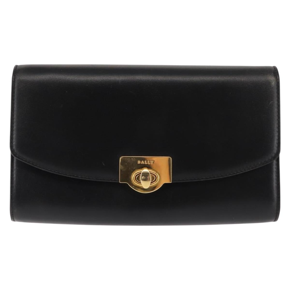 BALLY Chain Shoulder Bag Leather Black Gold Auth 145994