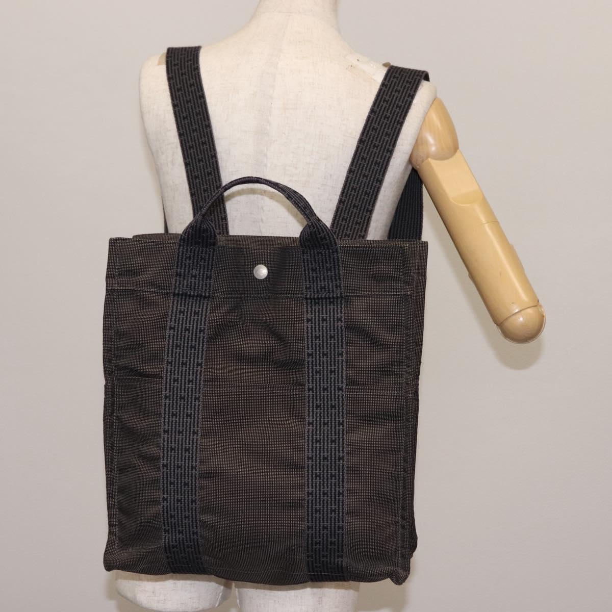 HERMES Her Line Backpack Canvas Gray Silver Auth 145996