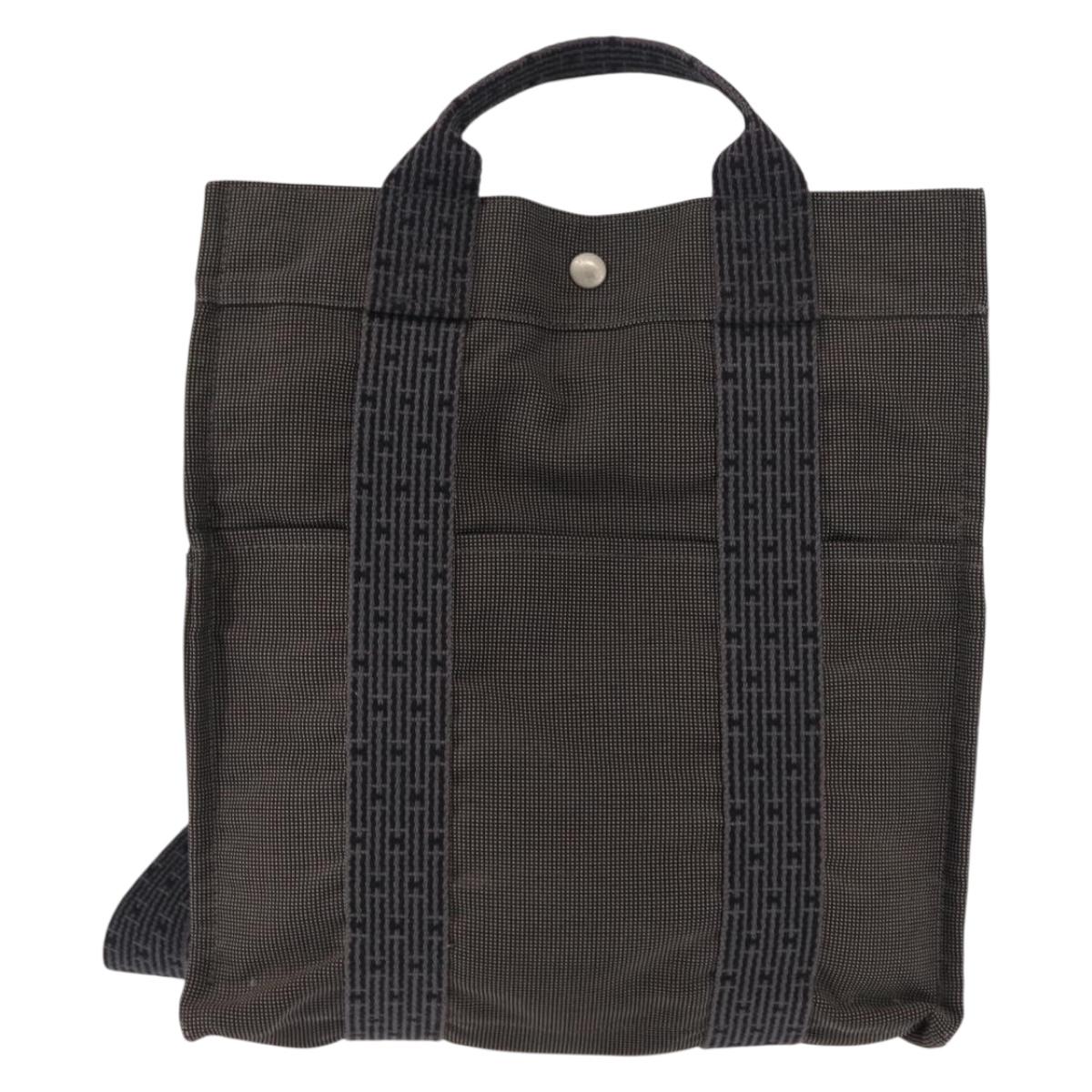 HERMES Her Line Backpack Canvas Gray Silver Auth 145996