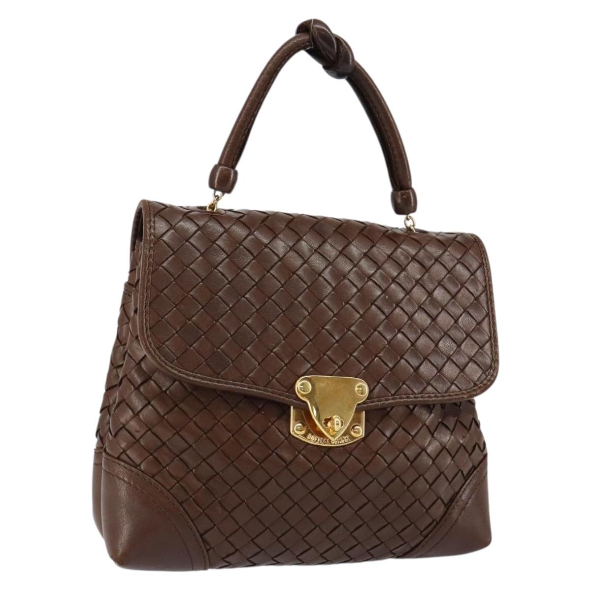 BOTTEGA VENETA INTRECCIATO Hand Bag Leather Brown Gold Auth 145997