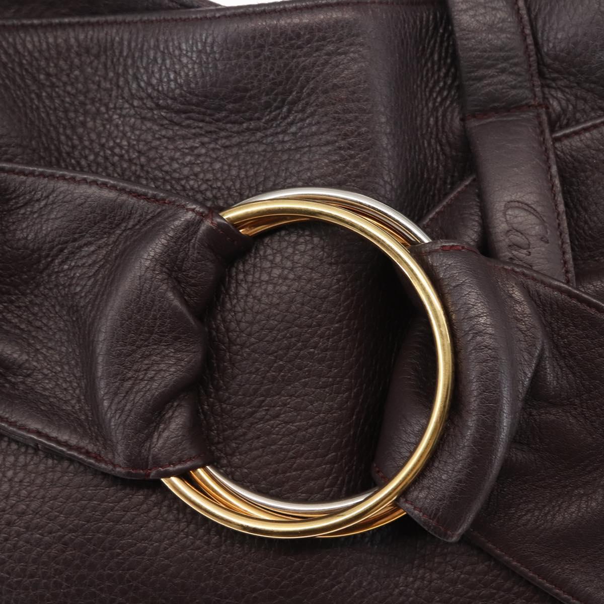 CARTIER Trinity Tote Bag Leather Brown Gold Auth 145998