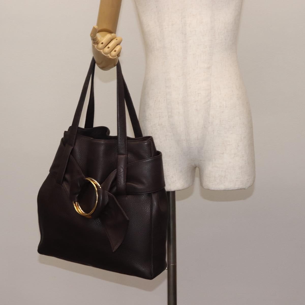 CARTIER Trinity Tote Bag Leather Brown Gold Auth 145998