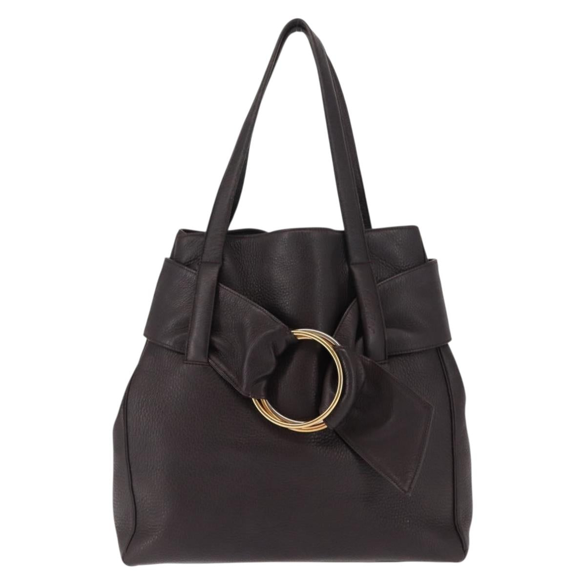 CARTIER Trinity Tote Bag Leather Brown Gold Auth 145998