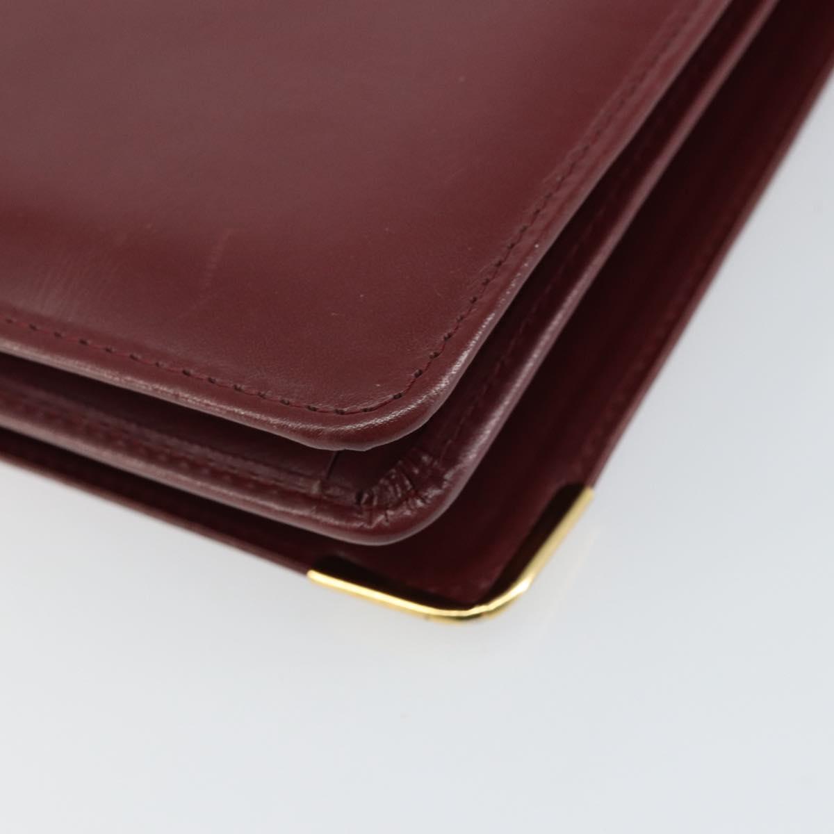 CARTIER Shoulder Bag Leather Bordeaux Gold Auth 145999