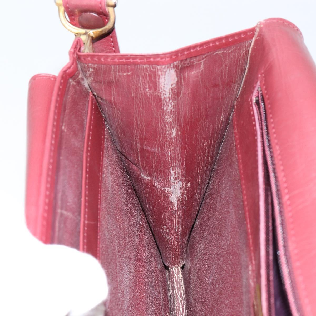 CARTIER Shoulder Bag Leather Bordeaux Gold Auth 145999