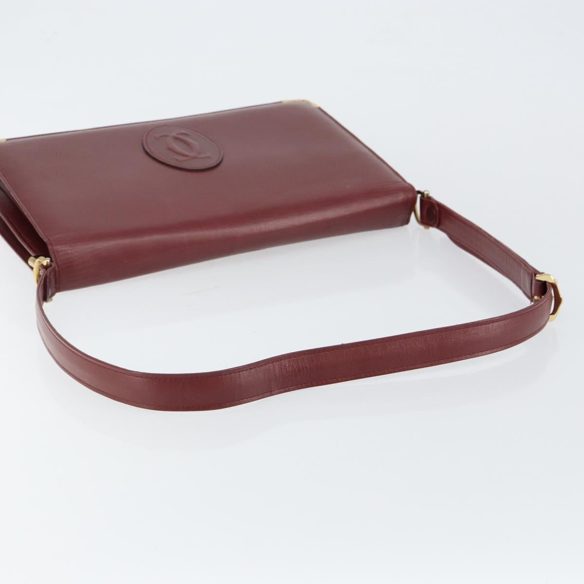 CARTIER Shoulder Bag Leather Bordeaux Gold Auth 145999