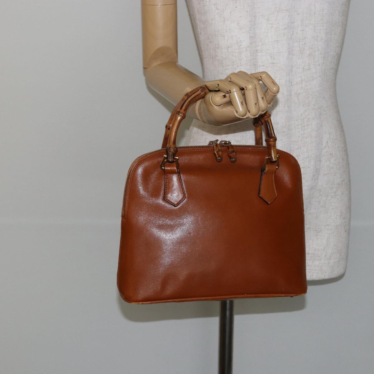 GUCCI Bamboo Hand Bag Leather Brown Gold 000 1274 0290 Auth 146002