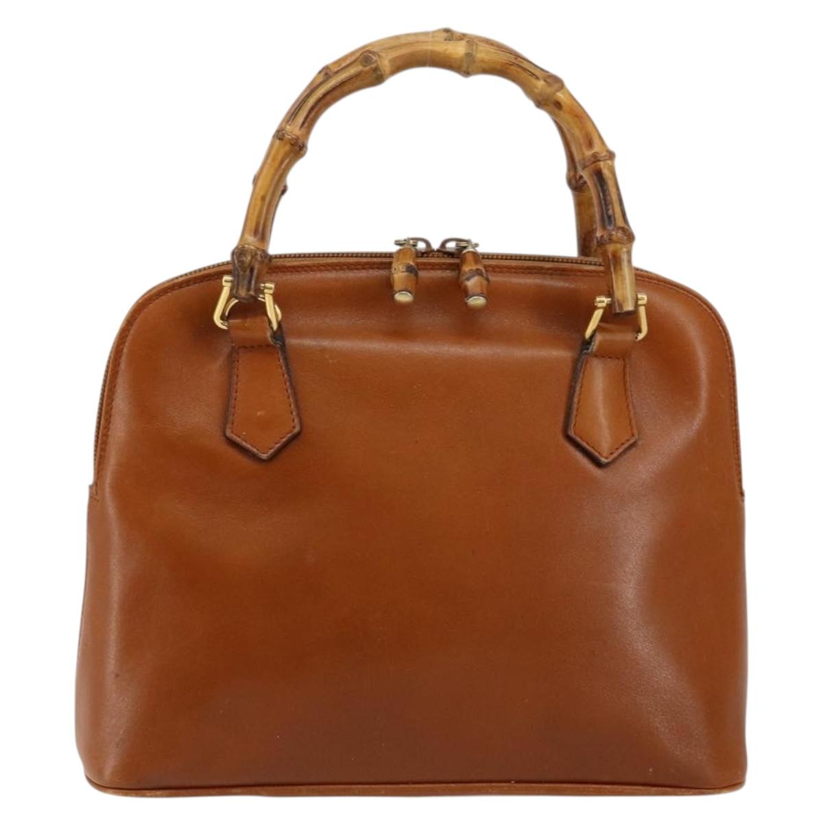 GUCCI Bamboo Hand Bag Leather Brown Gold 000 1274 0290 Auth 146002