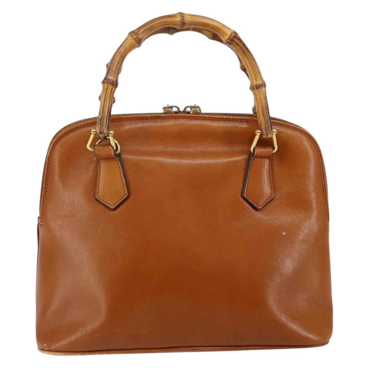 GUCCI Bamboo Hand Bag Leather Brown Gold 000 1274 0290 Auth 146002