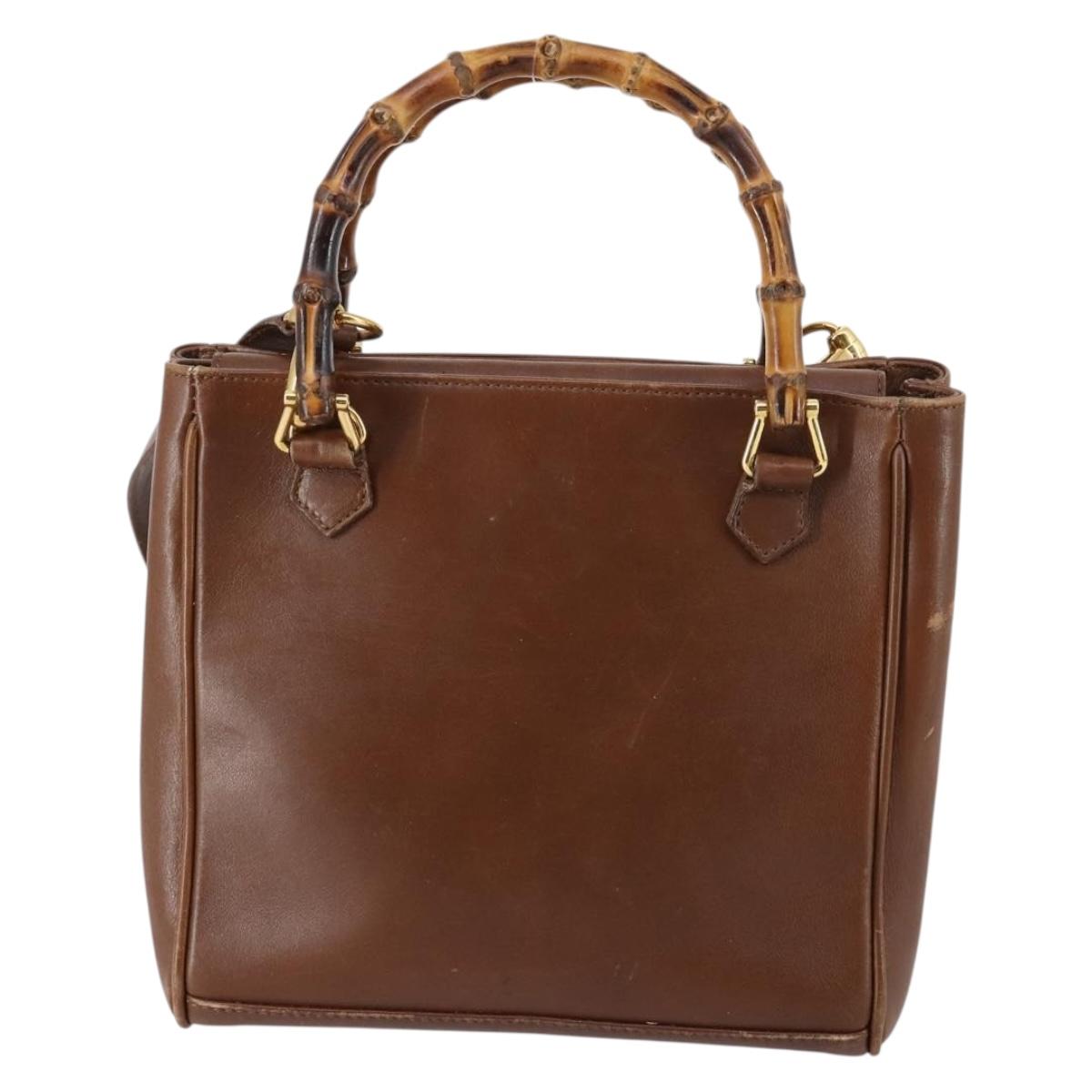 GUCCI Bamboo Hand Bag Leather 2way Brown Gold 000 122 0316 Auth 146003