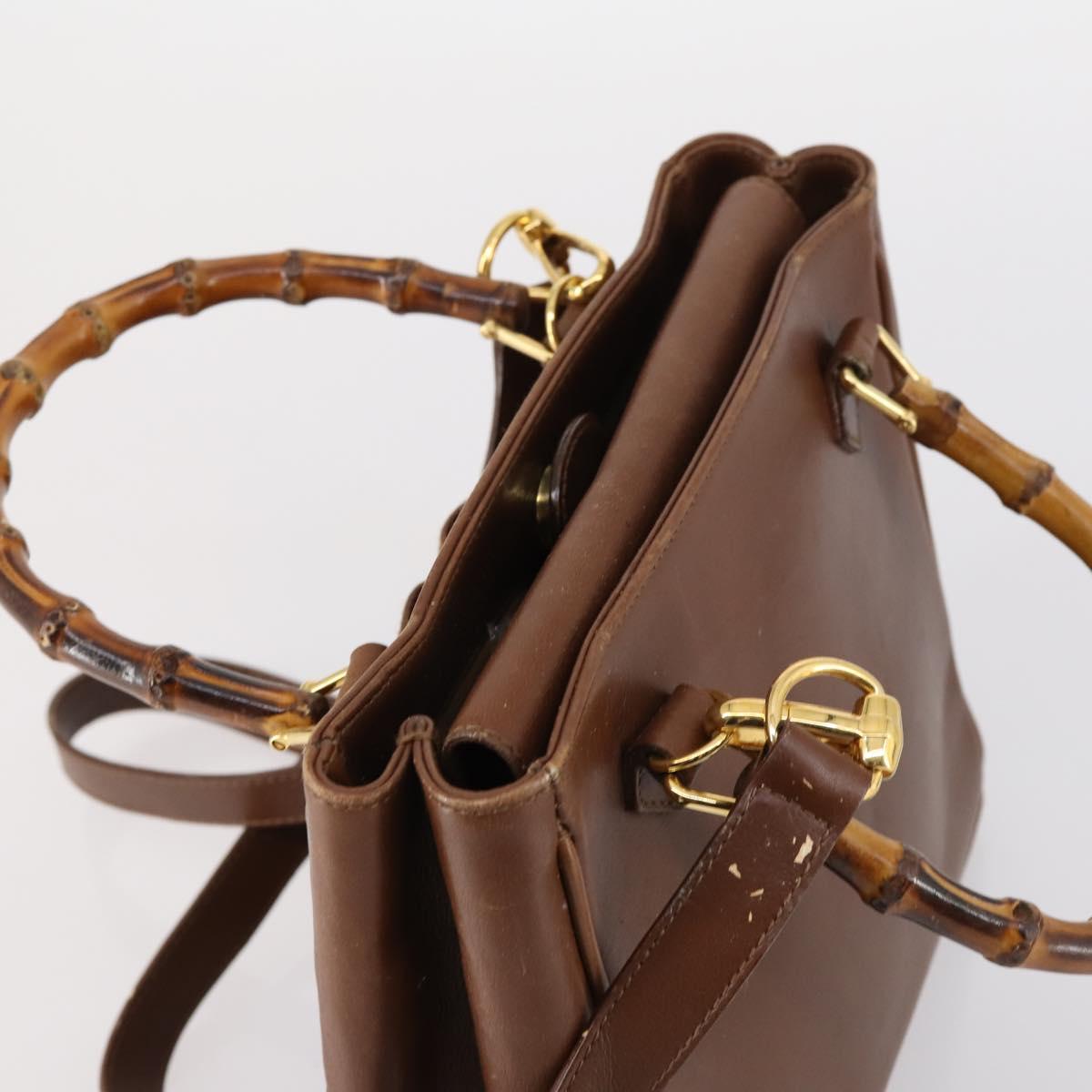 GUCCI Bamboo Hand Bag Leather 2way Brown Gold 000 122 0316 Auth 146003