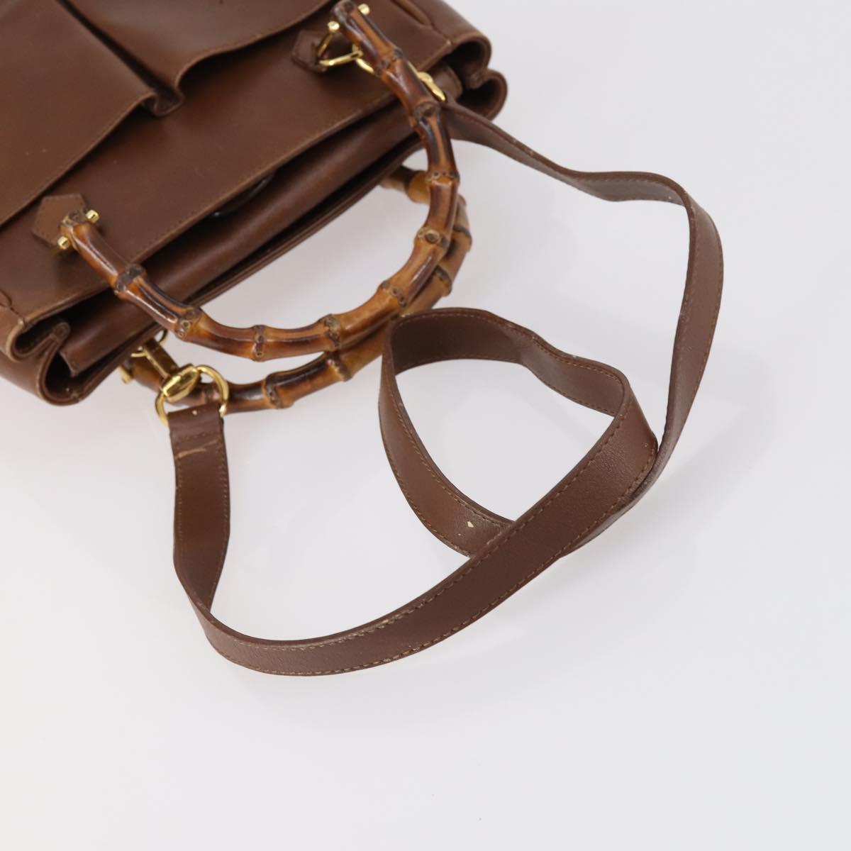 GUCCI Bamboo Hand Bag Leather 2way Brown Gold 000 122 0316 Auth 146003