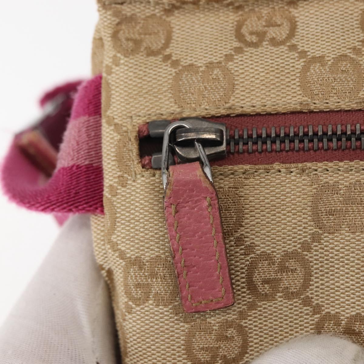 GUCCI GG Canvas Sherry Line Waist Bag Beige Pink Silver 28566 Auth 146009