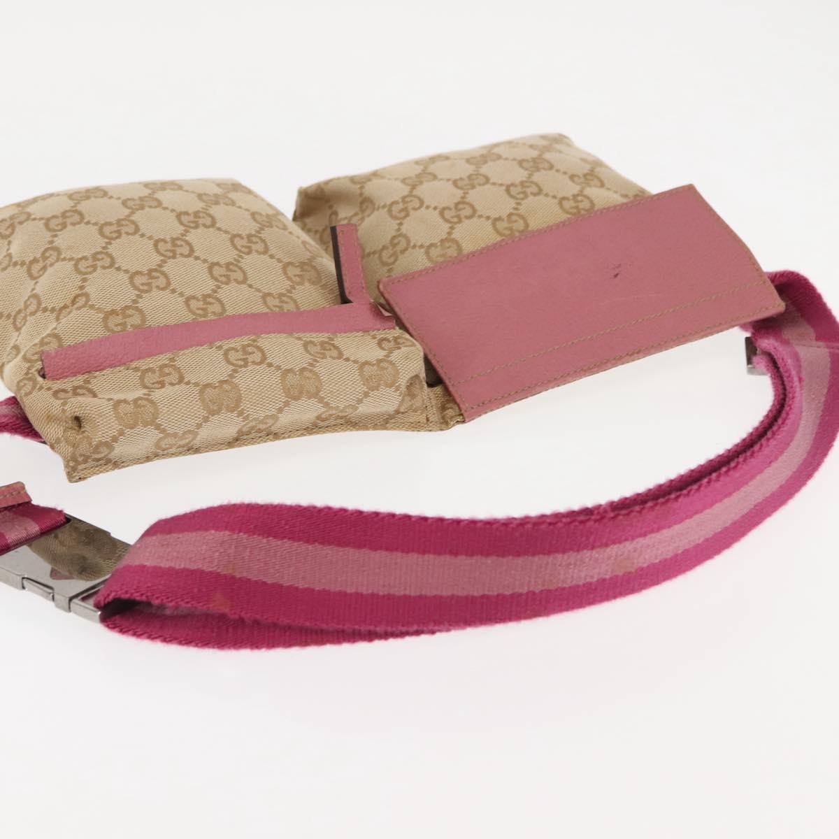 GUCCI GG Canvas Sherry Line Waist Bag Beige Pink Silver 28566 Auth 146009