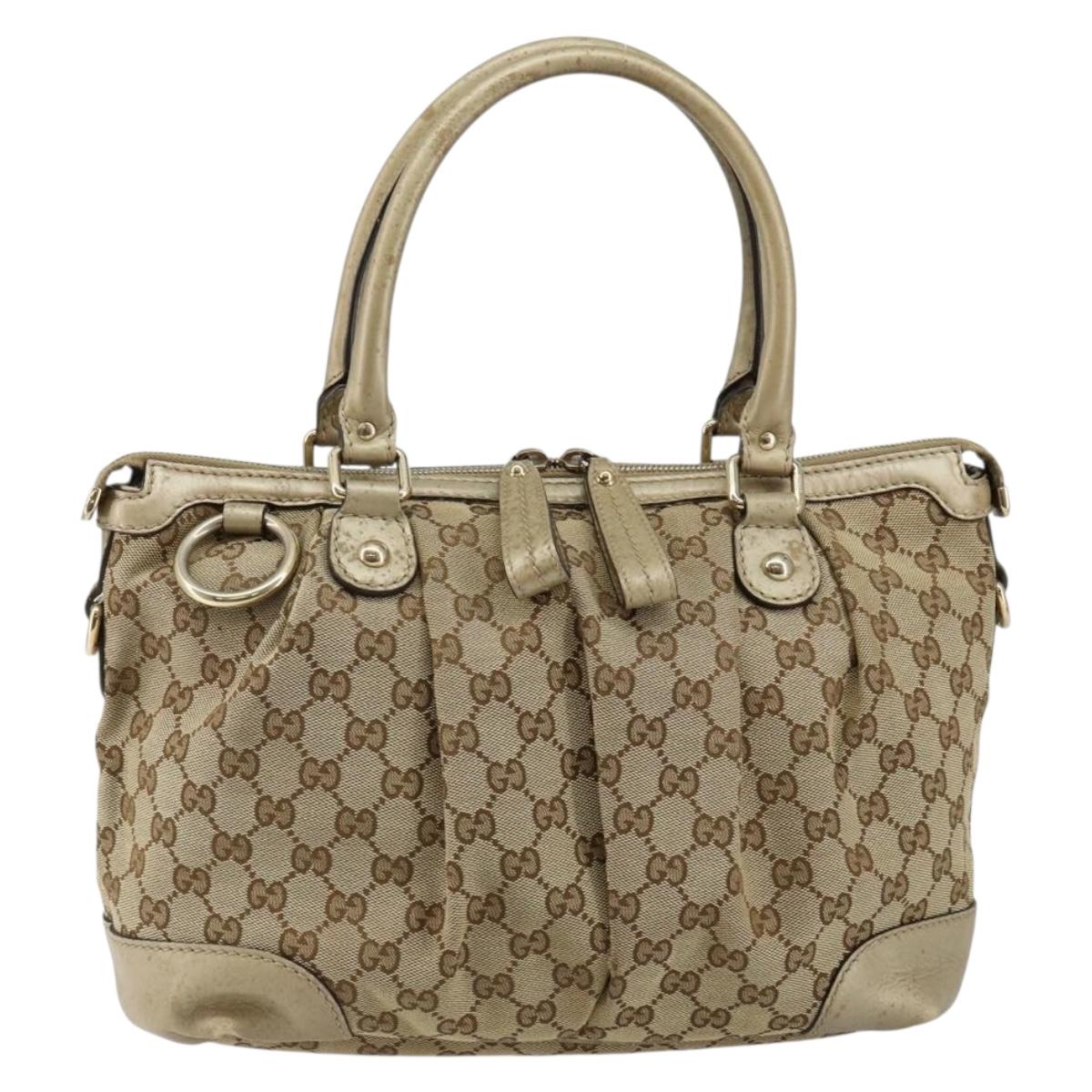 GUCCI GG Canvas Hand Bag Beige Gold 247902 Auth 146010