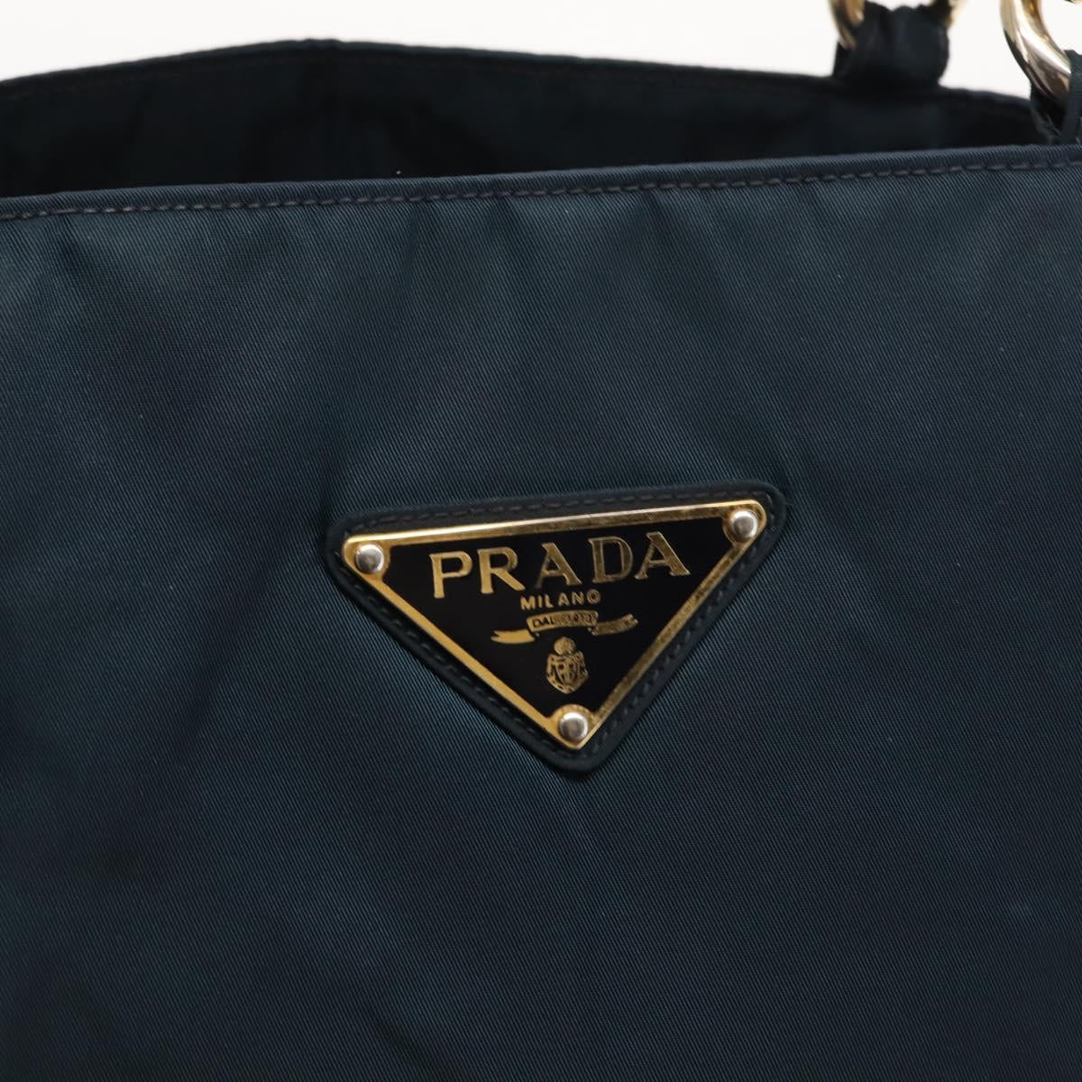 PRADA Hand Bag Nylon Blue Gold Auth 146014
