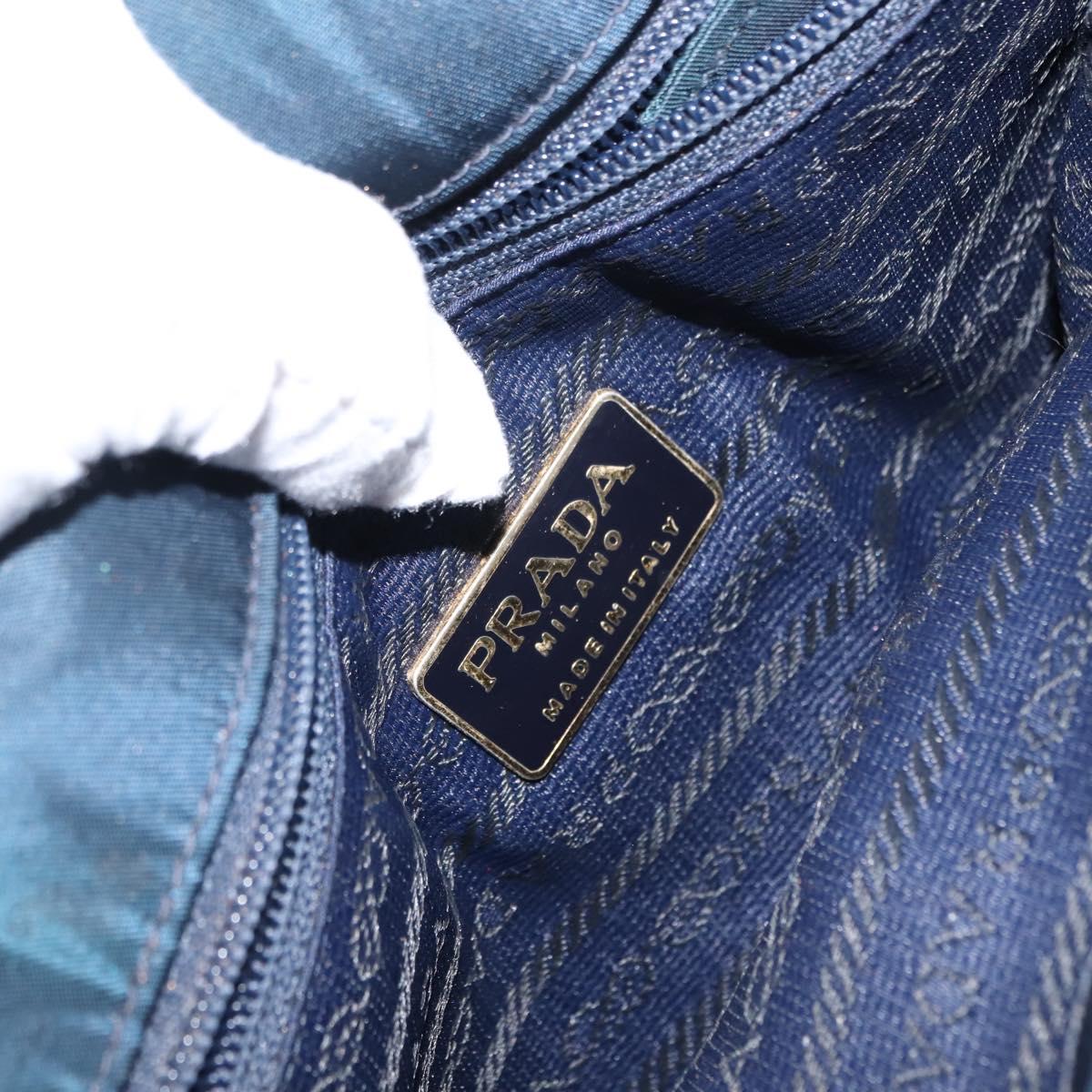 PRADA Hand Bag Nylon Blue Gold Auth 146014